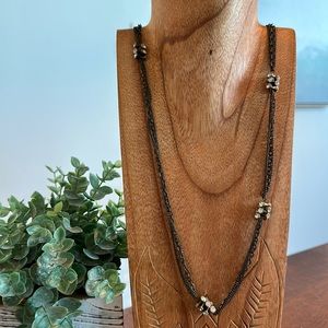 LOFT antique gold long statement necklace with clear crystals ✨